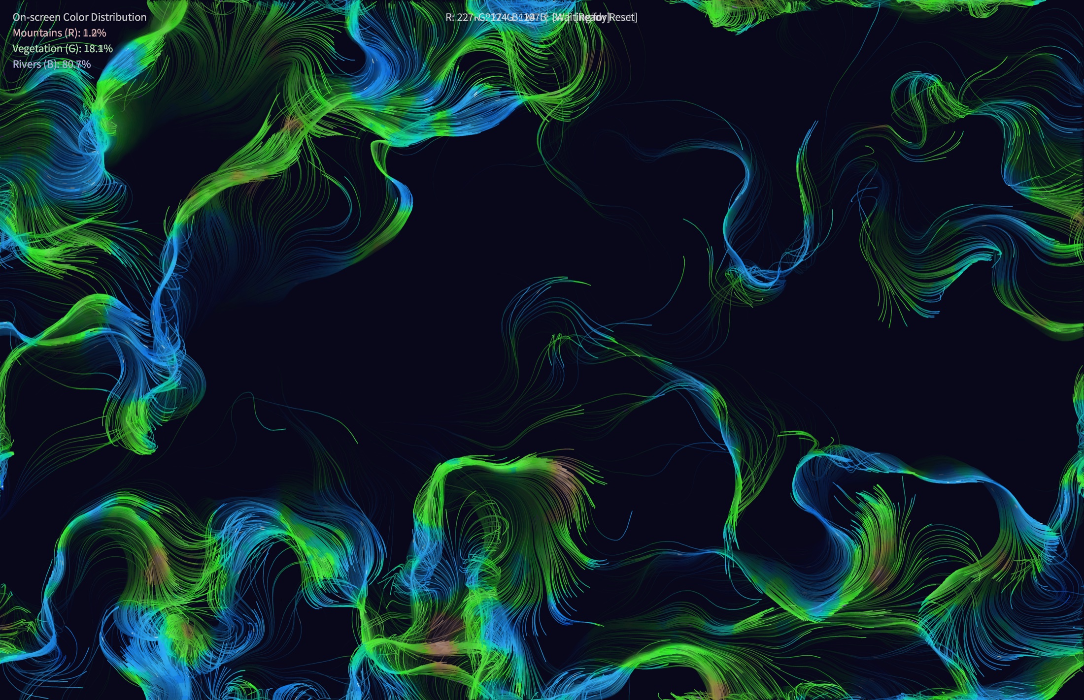 Blue and green generative particle landscape